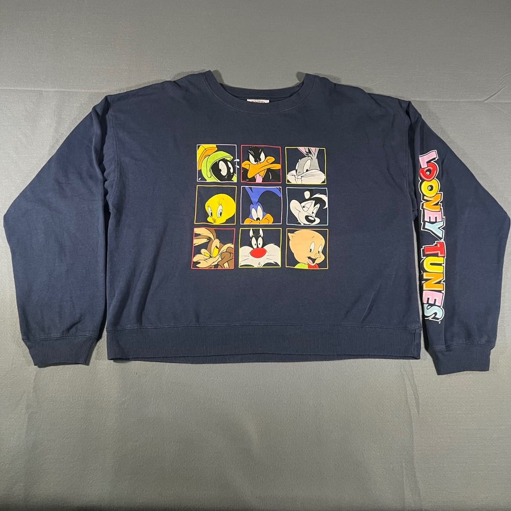Looney Tunes Crewneck Sweatshirt Cartoon Character Graphic Blue XXXLG Pullover